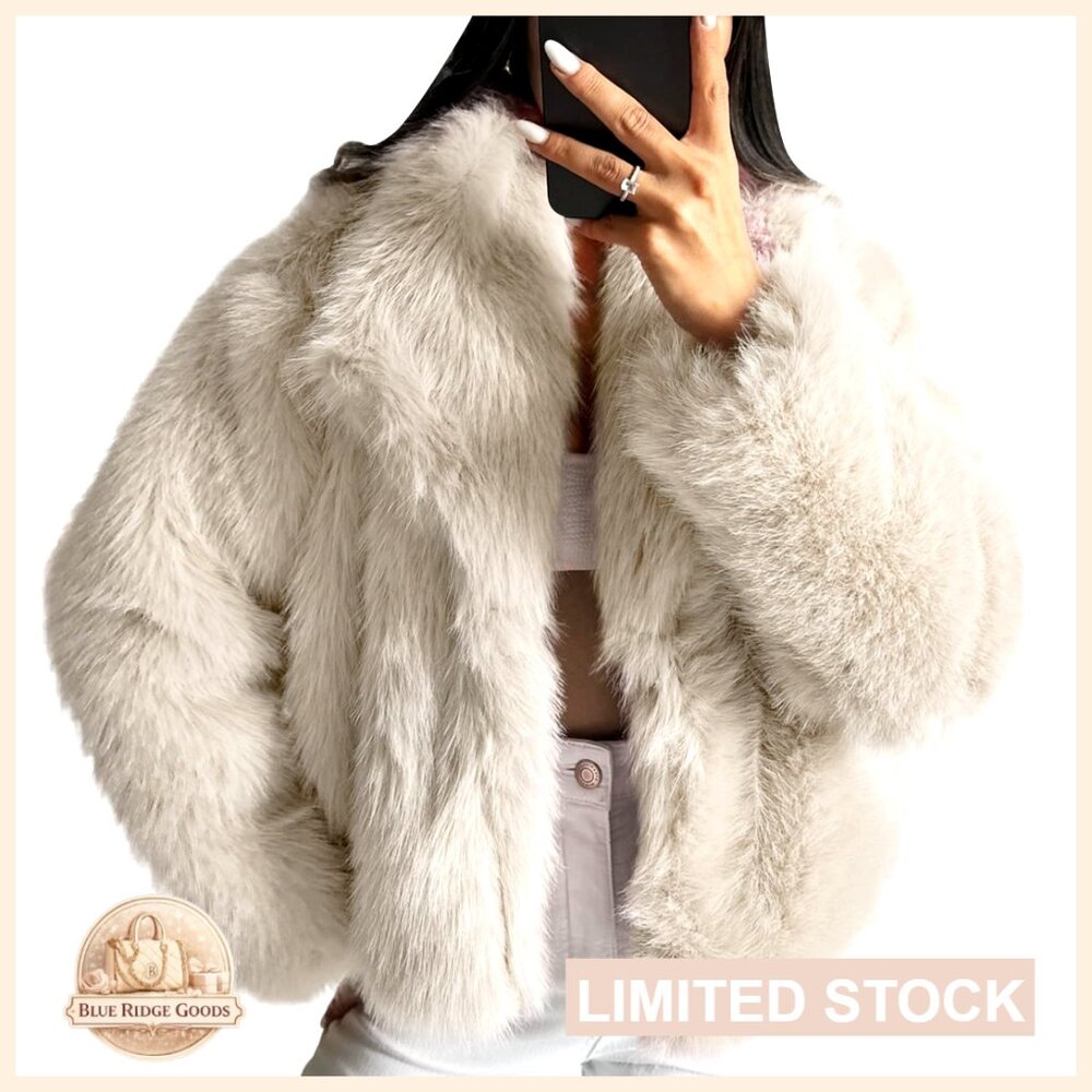 Faux Fur Jacket Cropped Lapel Button Down Winter Outerwear